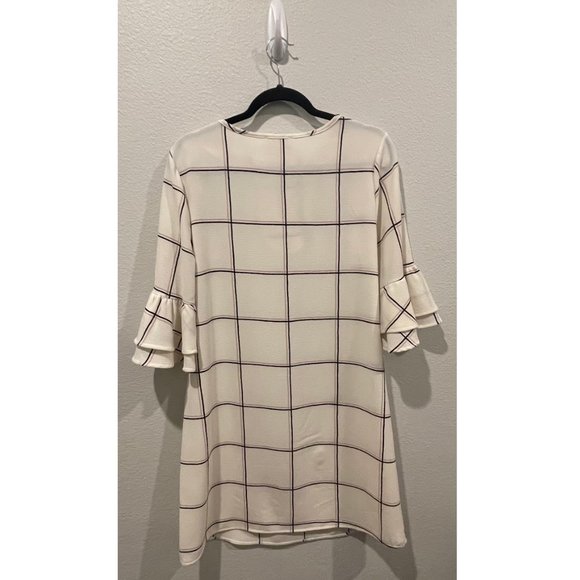 CES FEMME Beige Squares Ruffle Mini Dress - Picture 4 of 4